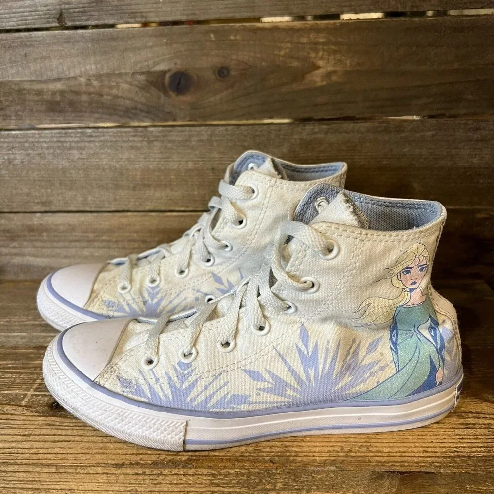 Big Kids Converse CTAS White Canvas Shoes Disney Frozen Hi Top Sneakers Size 3 Y